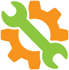 A wrench and gear illustration represents tools for mechanical work.