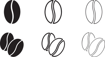 Silhouette coffee bean icon set in EPS format, perfect for café branding, packaging, and UI design.