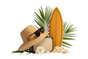 Summer beach vacation items isolated on a transparent background