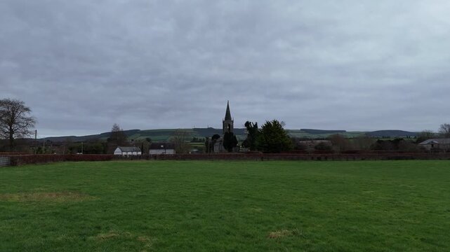 Aerial View of St Bridget&rsquo;s Church and Cemetery in Attanagh, County Kilkenny, Ireland (4K Drone Footage)