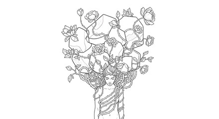 person carrying chaotic cloud of thoughts and mental overload illustration