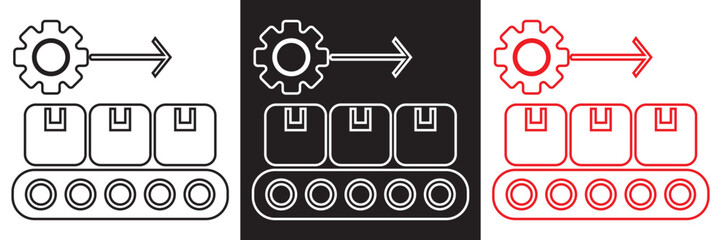 Factory Industry Icons Set in Red Black. Minimal factory and manufacturing icons production, automation, and energy concepts, presented as clean vector illustrations in black, white EPS10/AI.
