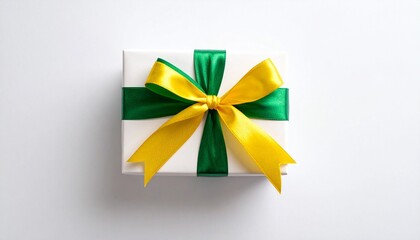 Prompt: "Festive green and yellow gift box with ribbon, watercolor style on white background."
