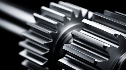Precisely interlocking polished chrome gear teeth in a detailed close-up, representing industrial power and mechanical engineering.