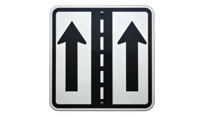 Square road sign shows two up arrows separated by a dashed line. Textured background