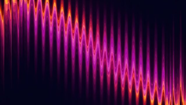A vibrant digital illustration of pulsating magenta and orange sound waves flowing diagonally, creating an energetic, futuristic pattern on a dark abstract background. - Powered by Adobe