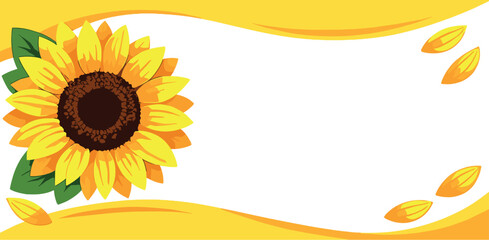 Banner template featuring a realistic sunflower with yellow petals