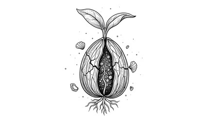 seed sprouting from cracked shell symbolizing growth illustration
