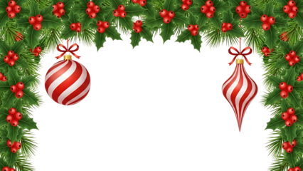 Holiday garland with ornaments isolated on white background