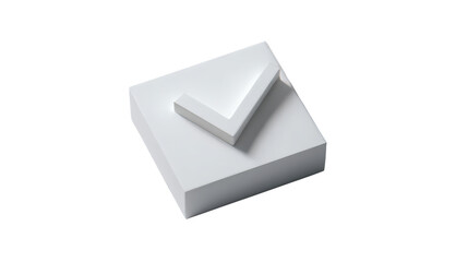 3D check mark carved into flat white block, modern embossed style, minimal background isolated on a Transparent background, PNG file.