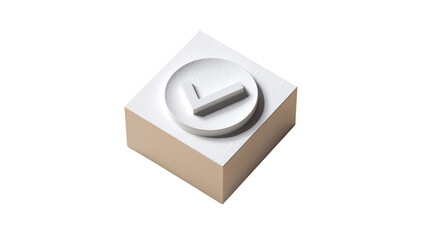 Fototapeta premium 3D check mark carved into flat white block, modern embossed style, minimal background isolated on a Transparent background, PNG file.