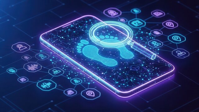 Futuristic digital communication interface design featuring blue social network icons and data symbols within a circular vector network to illustrate a global business connection concept - Powered by Adobe