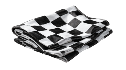 3D checkered flag folded neatly, on bright isolated on a Transparent background, PNG file.