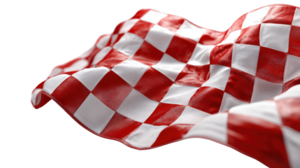 3D checkered flag waving over smooth fabric movement isolated on a Transparent background, PNG file.