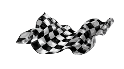 3D checkered flag with dynamic folds and shading, floating on bright isolated on a Transparent background, PNG file.