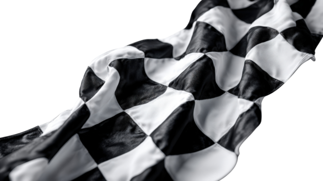 3D checkered flag waving over smooth fabric movement isolated on a Transparent background, PNG file. - Powered by Adobe