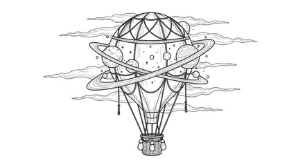 geometric hot air balloon with futuristic design illustration