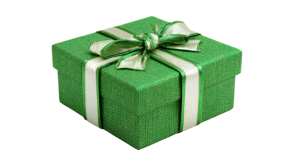 3D green box with detailed ribbon textures and soft highlights white isolated on a Transparent background, PNG file.