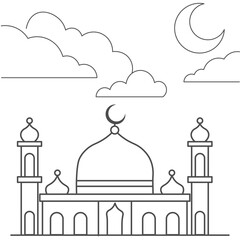 line art illustration of a mosque, Mosques silhouettes and lineart