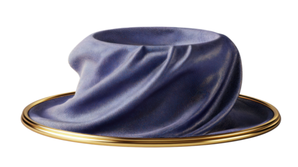 3D magic hat with shiny fabric texture and golden rim, centered and isolated on a Transparent background, PNG file.