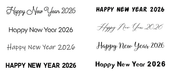 Happy New Year handwritten lettering design. Holiday calligraphy text for postcard, poster, banner design element. New Year 2026 handwritten lettering.
