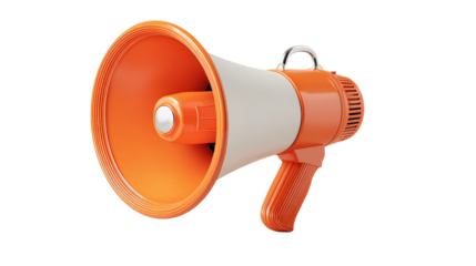 3D megaphone icon with subtle shadow and bright color contrast, white isolated on a Transparent background, PNG file.