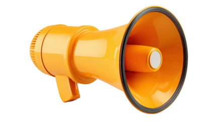 3D megaphone icon with subtle shadow and bright color contrast, white isolated on a Transparent background, PNG file.