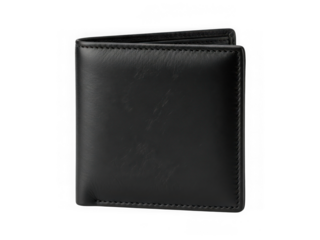 Black leather wallet isolated on transparent background