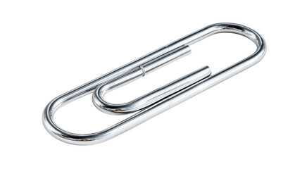 3D paper clip with reflective metal surface, floating on clean isolated on a Transparent background, PNG file.