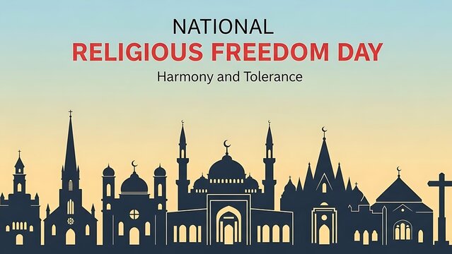 National Religious Freedom Day Harmony and Tolerance Silhouette of Diverse Places of Worship. - Powered by Adobe