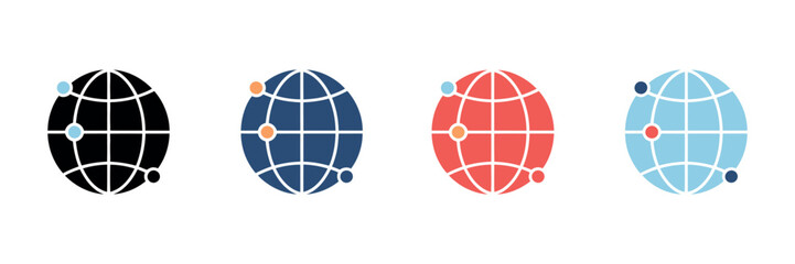 Visual Representation Globe Icons in Multiple Colors Arranged Horizontally Graphic Design