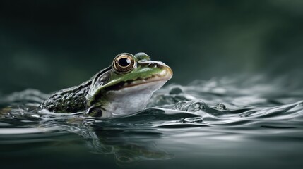 Close-Up of a Frog Swimming in Clear Water with Reflection Effects