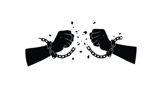 Breaking free from restraints A powerful image of hands shattering chains silhouette
