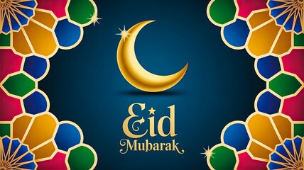 Eid mubarak islamic greeting with crescent moon decoration
