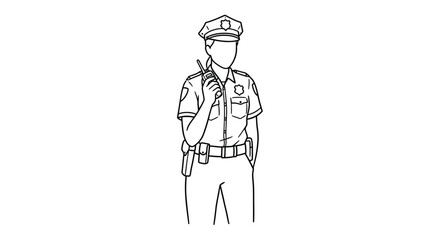 Obraz premium A detailed sketch of a police officer holding a radio presented as a silhouette