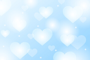 水色背景に白いハートが浮かぶバレンタイン向け可愛いイラスト