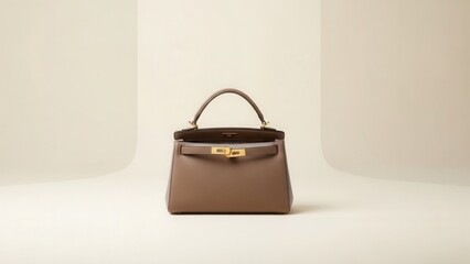 Luxury Brown Leather Handbag with Gold Clasp and Handle.