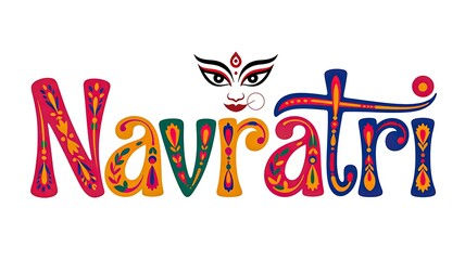 Colorful navratri festival typography with goddess durga eyes
