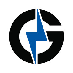Modern letter G logo with lightning bolt power symbol.