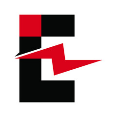 Abstract letter E logo with lightning bolt vector illustration.