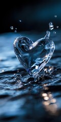 Water Heart Shape Rising from Blue Lake Surface