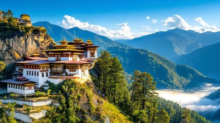 Paro Taktsang Tiger's Nest Monastery Bhutan, Majestic Himalayan Landscape with Morning Mist