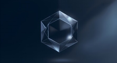 Large clear geometric crystal diamond cut gemstone on dark background
