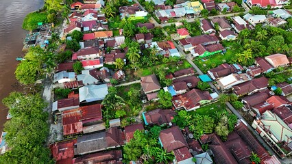 Area view from a drone of a house on the coast