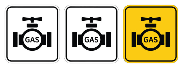 Gas pipe and valve icon set for energy utility safety, industrial pipeline symbols, pressure control, hazard prevention, and maintenance illustration.