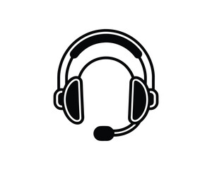 Black silhouette of headphones with a microphone on a white background headset
