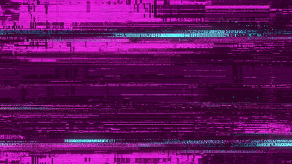 Abstract magenta glitch art background with distorted data and vibrant horizontal lines