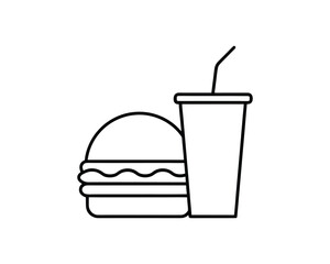 Outline icon of a hamburger and a soda cup with straw cheeseburger fast food