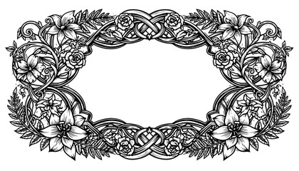 Obraz premium Intricate Floral and Celtic Knotwork Frame in Black and White