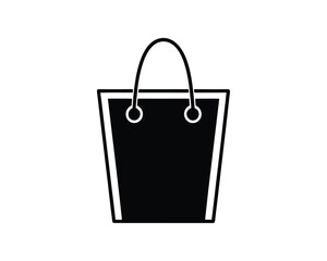 Solid black shopping bag icon with white outline on white background silhouette